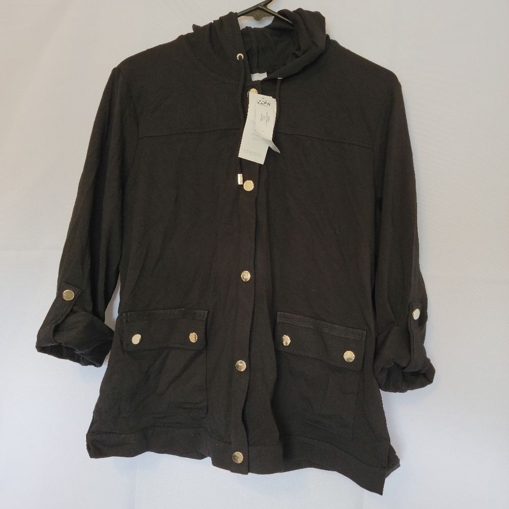 Chicos Zenergy Polished Hoodie Jacket Black Size 8-10